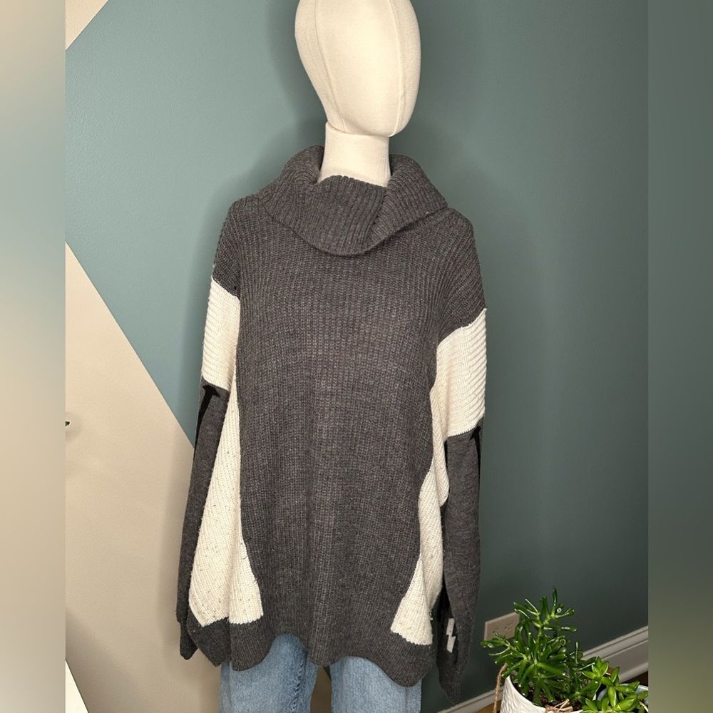 DKNY Chunky Knit Turtleneck Sweater Boho Western Oversized Cozy Winter XL